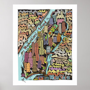 Handtekening Drawn Map van New York City Poster