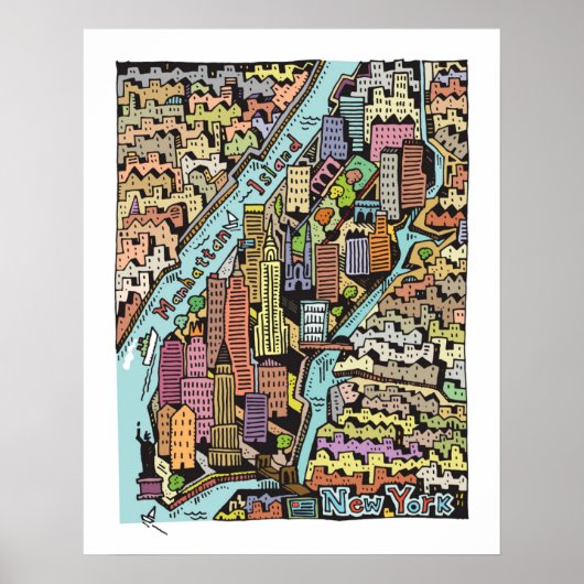 Handtekening Drawn Map van New York City Poster (Voorkant)