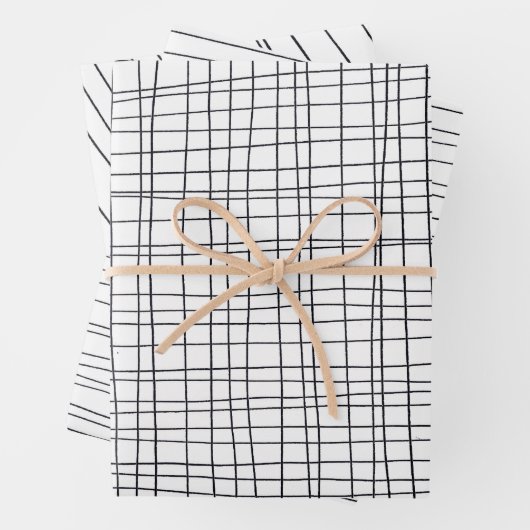 Handtekening Drawn Pinstripes Grid Wonky Black & W Inpakpapier Vel (In situ)
