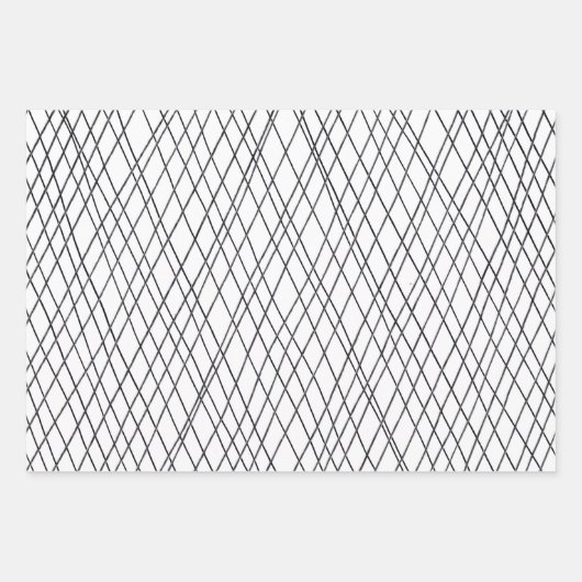 Handtekening Drawn Pinstripes Grid Wonky Black & W Inpakpapier Vel (Voorkant 3)