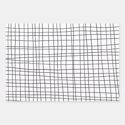 Handtekening Drawn Pinstripes Grid Wonky Black & W Inpakpapier Vel (Voorkant 2)