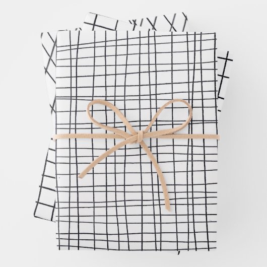 Handtekening Drawn Pinstripes Grid Wonky Black & W Inpakpapier Vel (In situ)