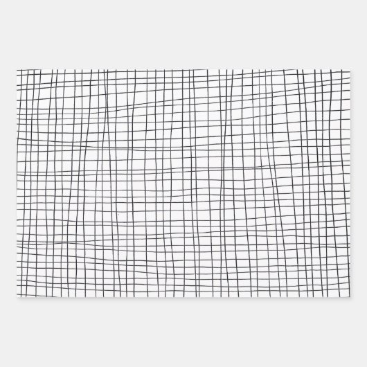 Handtekening Drawn Pinstripes Grid Wonky Black & W Inpakpapier Vel (Voorkant)