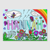 Handtekening Drawn Whimsical Flowers en Name Hanna Magnetische Uitnodiging (Voorkant)