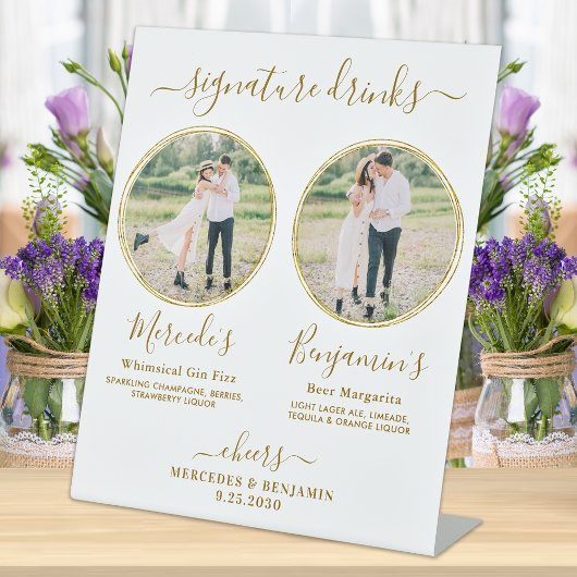 Handtekening Drink Aangepaste foto Gold Wedding Ba Reclamebord Met Voetstuk