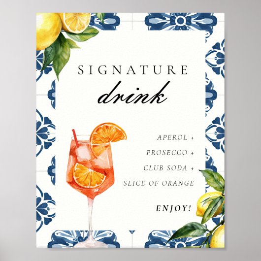 Handtekening Drink Aperol Positano Vrijgezellenfee Poster (Voorkant)
