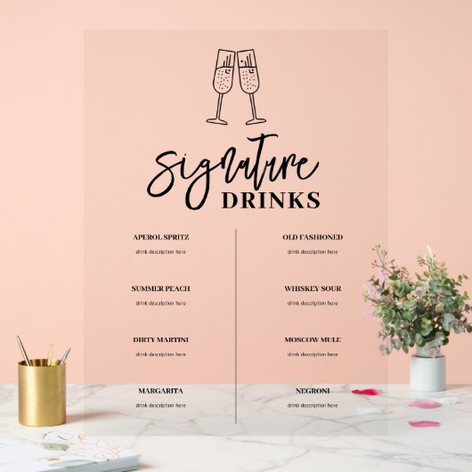 Handtekening Drink Bar Menu Acryl Teken Bord (Huwelijk)