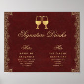 Handtekening Drink Burgundy Gold Script Wedding Si Poster (Voorkant)