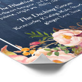 Handtekening Drink Cocktail Floral Navy Blue Weddi Poster (Hoek)