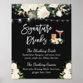 Handtekening Drink Cocktail Ivory Floral Wedding Poster (Voorkant)