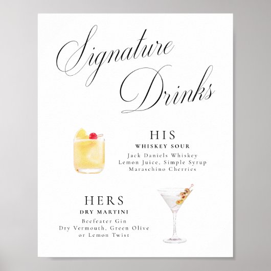 Handtekening Drink  Elegance Script Wedding Poster (Voorkant)