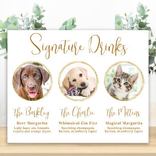 Handtekening Drink Elegant Gold 3 Foto Pet Wedding Poster