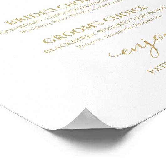 Handtekening Drink Elegant Gold Foil Wedding Sign Poster (Hoek)