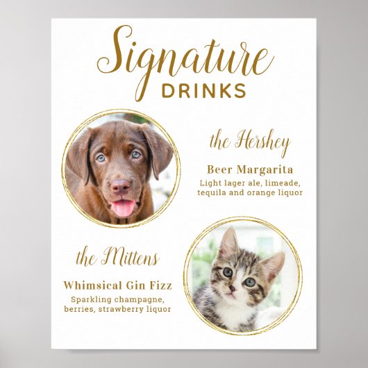 Handtekening Drink Elegant Gold Pet Wedding 2 Foto Poster (Voorkant)