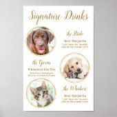 Handtekening Drink Elegant Gold Pet Wedding 3 Foto Poster (Voorkant)