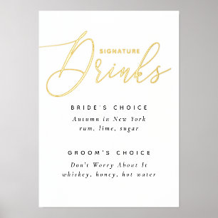 Handtekening drink. Elegant gouden script bruiloft Folie Afdrukken