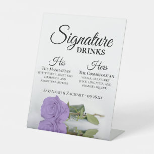 Handtekening Drink Elegante Lavendel Roos bruiloft Reclamebord Met Voetstuk
