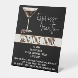 Handtekening Drink, Espresso Martini, Party Menu Reclamebord Met Voetstuk