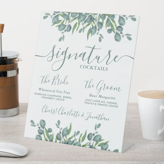 Handtekening Drink Eucalyptus Persoonlijk huwelijk Reclamebord Met Voetstuk (Insitu)