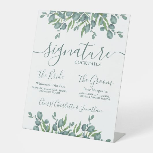 Handtekening Drink Eucalyptus Persoonlijk huwelijk Reclamebord Met Voetstuk (Voorkant)
