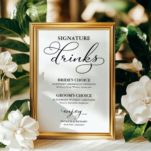 Handtekening Drink legant Wedding Sign Poster