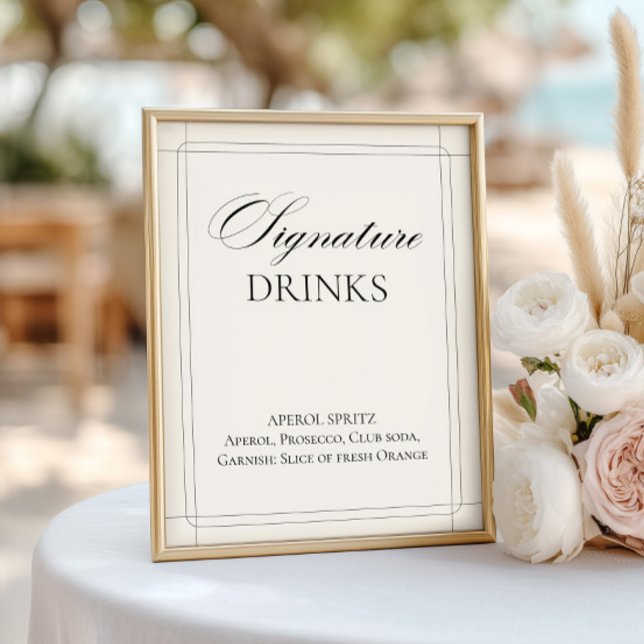 Handtekening Drink  lichtgrijs teken (Signature Drinks Vintage Light Gray Sign)