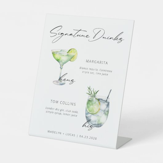 Handtekening Drink minimalistisch zwart wit Reclamebord Met Voetstuk (Voorkant)