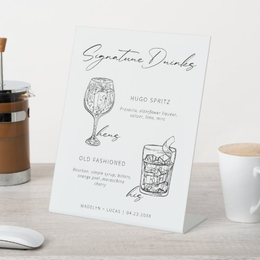 Handtekening Drink minimalistisch zwart-wit Reclamebord Met Voetstuk (Insitu)