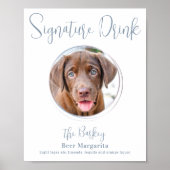 Handtekening Drink Modern Dusty Blue Dog Pet Weddi Poster (Voorkant)