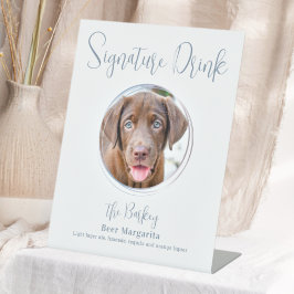 Handtekening Drink Modern Dusty Blue Dog Pet Weddi Reclamebord Met Voetstuk