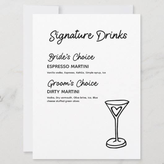 Handtekening Drink modern minimalistisch trouwbord (Voorkant)