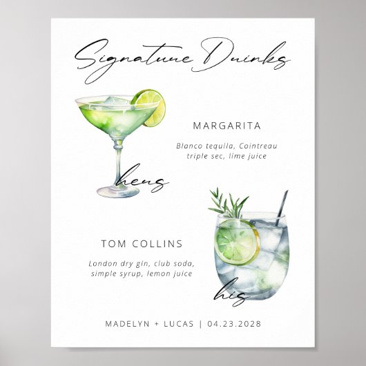 Handtekening Drink Modern Zwart Wit Poster (Voorkant)