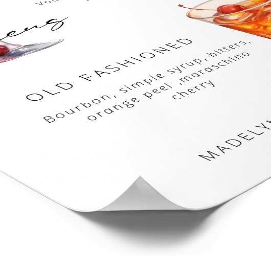 Handtekening Drink Modern Zwart-Wit Poster (Hoek)