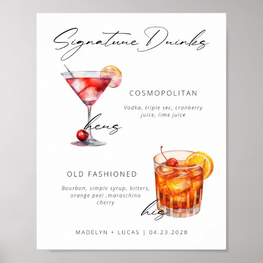 Handtekening Drink Modern Zwart-Wit Poster (Voorkant)