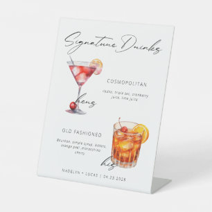 Handtekening Drink Modern Zwart-Wit Poster Reclamebord Met Voetstuk