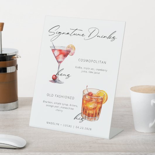 Handtekening Drink Modern Zwart-Wit Poster Reclamebord Met Voetstuk (Insitu)