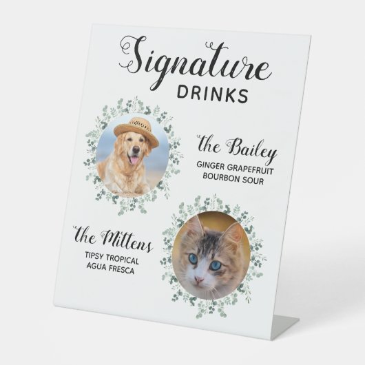 Handtekening Drink Pet Wedding Foto Reclamebord Met Voetstuk (Voorkant)