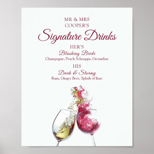 Handtekening Drink Rood en Wijn Dance Wedding Poster (Voorkant)