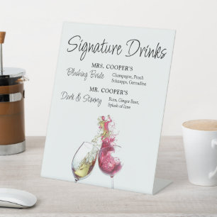 Handtekening Drink Rood en Wijn Dance Wedding Reclamebord Met Voetstuk