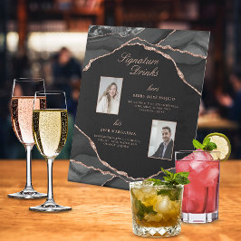 Handtekening Drink Roos Gold Agate Wedding Foto's Reclamebord Met Voetstuk