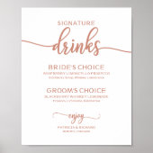 Handtekening Drink Roos Gold Copper Wedding Sign Poster (Voorkant)