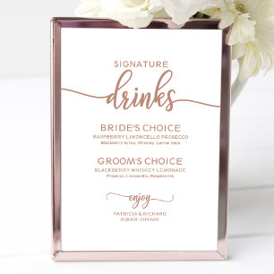 Handtekening Drink Roos Gold Copper Wedding Sign Poster