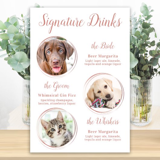 Handtekening Drink Roos Gold Pet Wedding 3 Foto's Poster