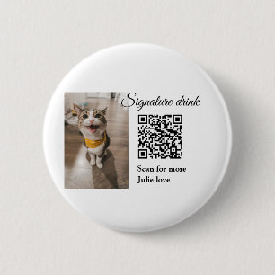 Handtekening drink scan QR-code voeg foto naam toe Ronde Button 5,7 Cm