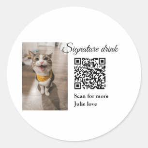Handtekening drink scan QR-code voeg foto naam toe Ronde Sticker