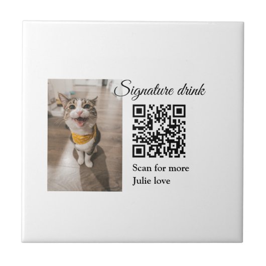 Handtekening drink scan QR-code voeg foto naam toe Tegeltje (Voorkant)