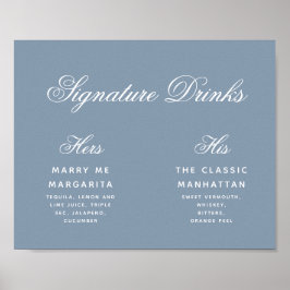 Handtekening Drink Stusty Blue Simple Wedding Sign Poster