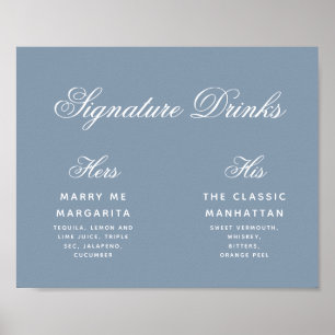Handtekening Drink Stusty Blue Simple Wedding Sign Poster