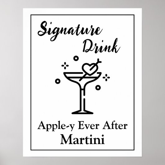 Handtekening Drink teken voor bruiloft Bar Martini Poster (Voorkant)
