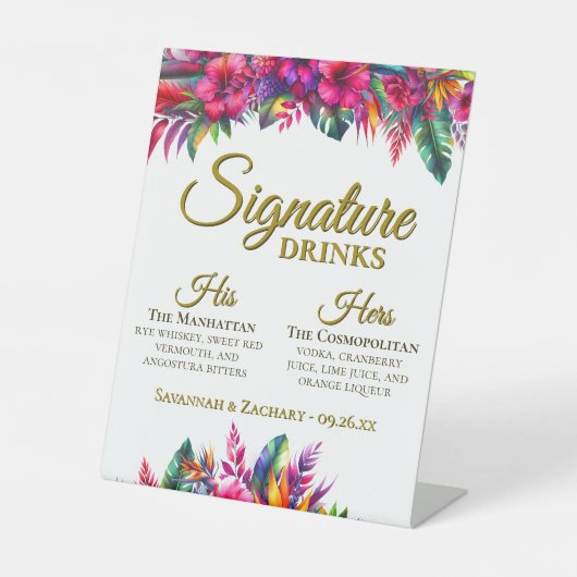 Handtekening Drink Tropical Garden Wedding Reclamebord Met Voetstuk (Voorkant)